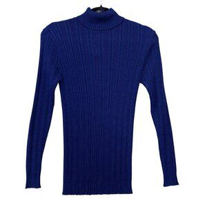 Vtg MARSHALL FIELD Women Mohair Sweater Sz M Blue Long Sleeve Mock Neck 63-10